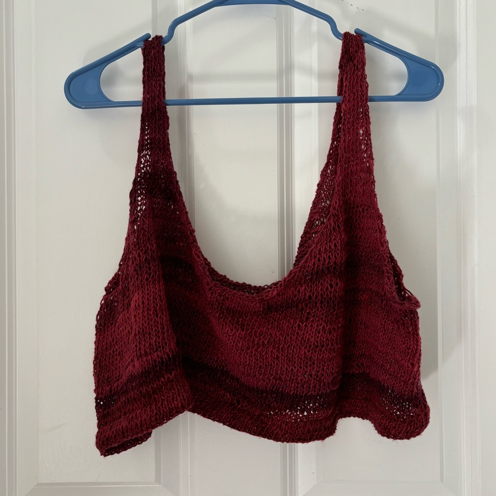 Burgundy Oversized Knit Cropped Tank